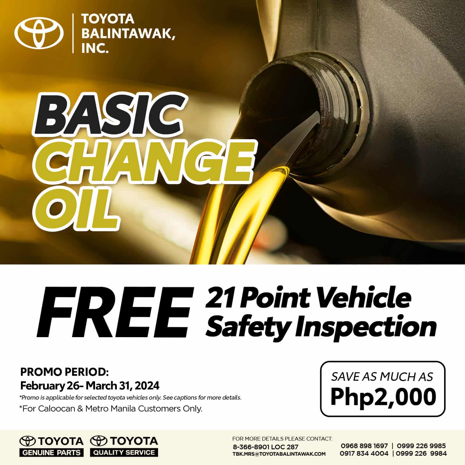 March - Basic Oil Change - Toyota Balintawak